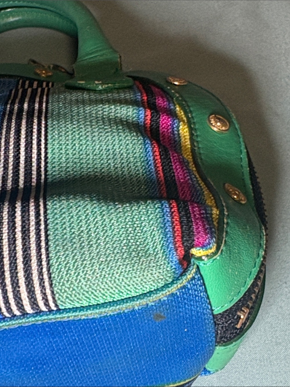 Gianni Versace Sunburst Multi-Color Striped Canvas Mini Bowler Bag - Picture 12 of 16